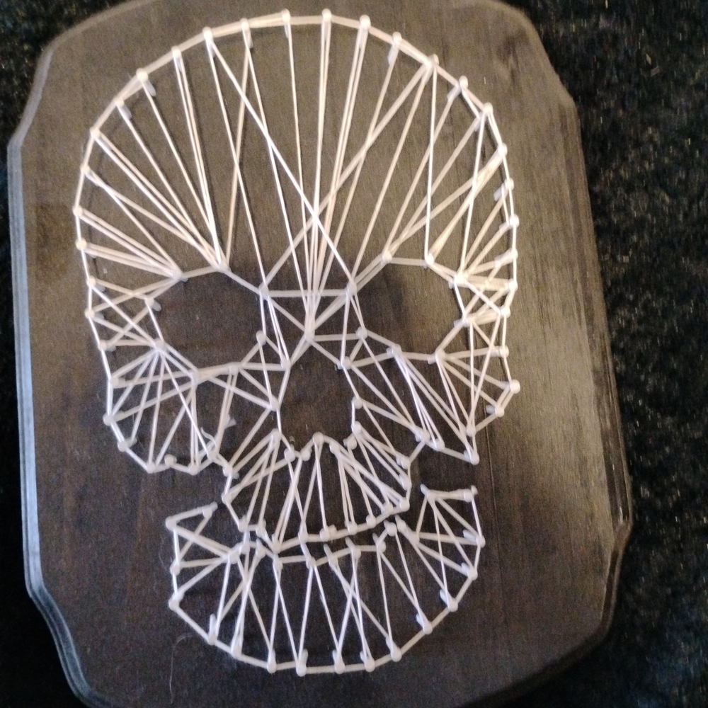 String Art Skull on Wooden Plaque